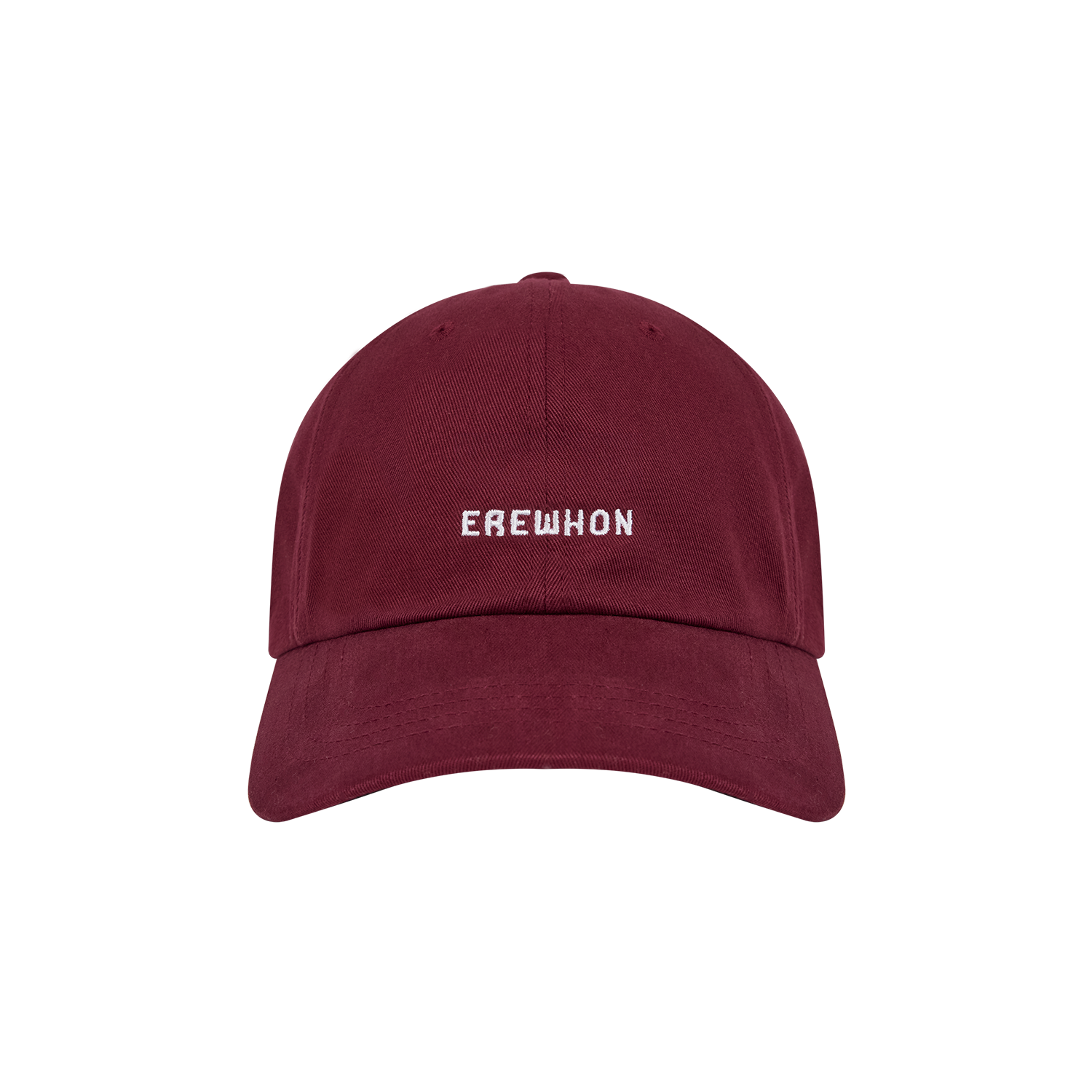 A plum colored Erewhon dad hat with the brand name 'EREWHON' embroidered on the front.